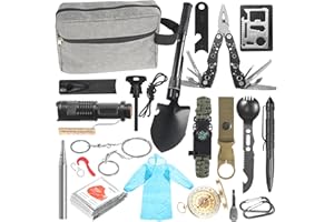 Graxury 14-in-1 Multi-Purpose Emergency Survival Kit & Camping Accessories, Flint, Multi-Purpose Card, Emergency Blanket, Fla