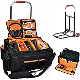 Joymaney Rolling DJ Cable Bag with Hard Padded Bottom & Detachable Dividers – Trolley Travel Gig Bag for DJ Gear & Accessories