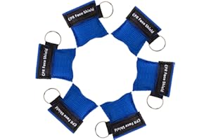 KONGDY 6 Counts CPR Pocket Mask Keychain, CPR Face Shield with One Way Valve Breathing Barrier for First Aid or CPR Training Disposable Blue