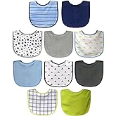 Neat Solutions 10 Pack Water Resistant Bib Set Blue/Grey Assorted, 10 Count, 0+ Months
