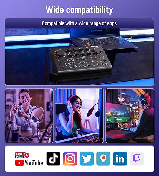 SYNIDO PODCAST EQUIPMENT SOUND CARD, AUDIO INTERFACE MIXER WITH PRO-PREAMP, 48V PHANTOM, 9 CUSTOMIZE SOUND PADS, XLR, 1/4″, 1/8″ INPUTS FOR LIVE STREAMING/MUSIC RECORDING/GAMING/PC/GUITAR, BLACK