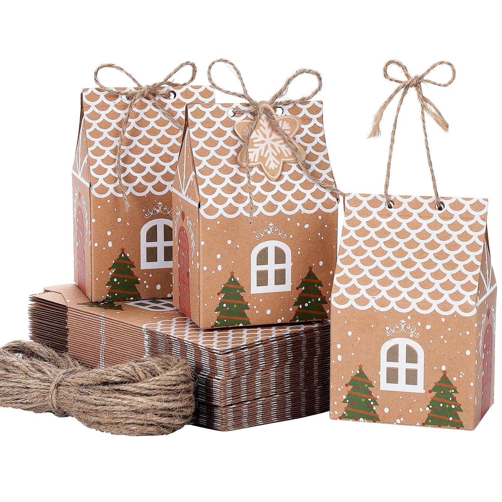 TsunNee Christmas Party Gift Boxes, Kraft Paper Candy Boxes, Christmas Favour Bags, 50 Pieces
