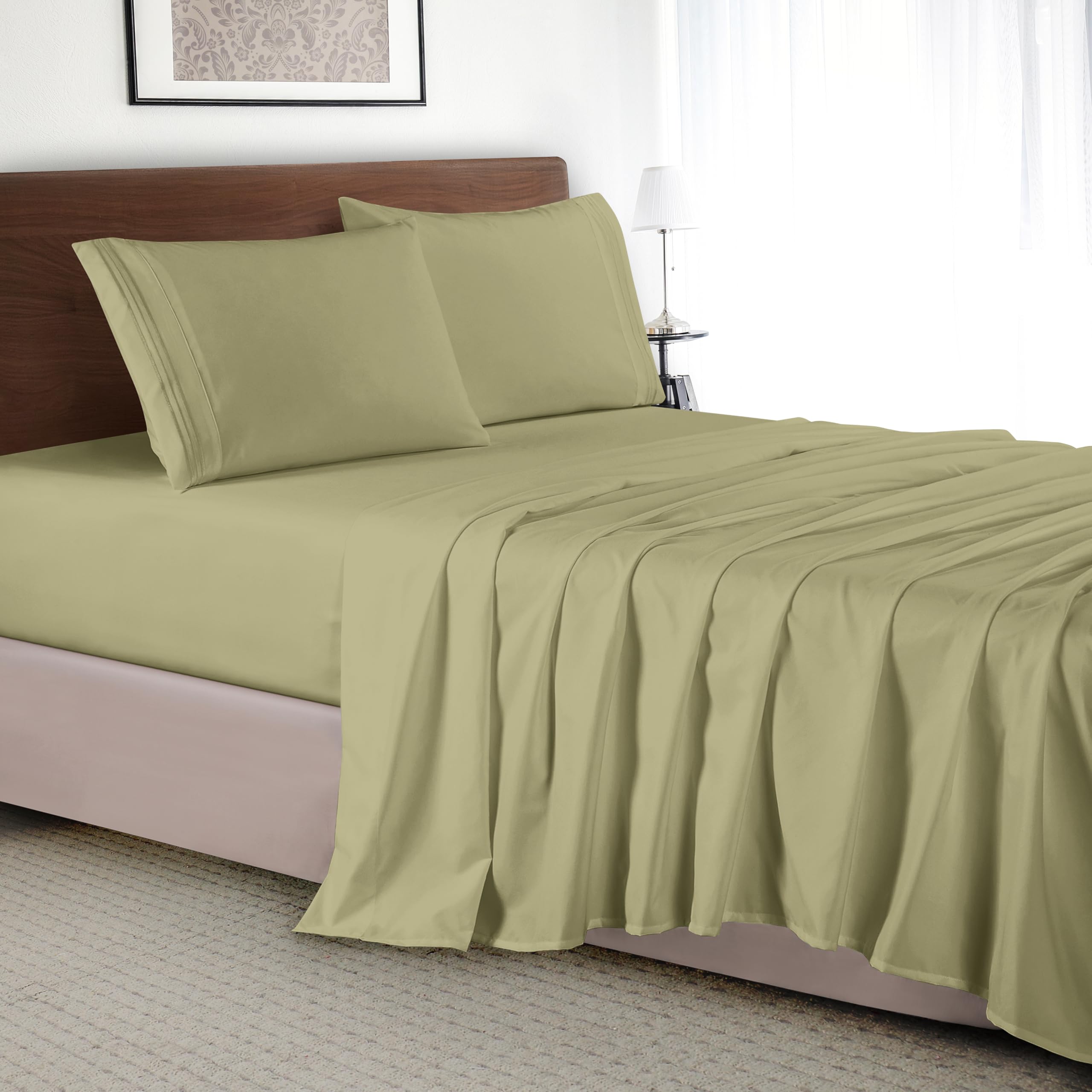 Elegant Comfort Luxury 4-Piece Bed Sheet Set - Luxury Bedding 1500 Thread Count Egyptian Quality, Wrinkle Resistant Cool & Breathable, Easy Elastic Fitted, Full, Sage Green
