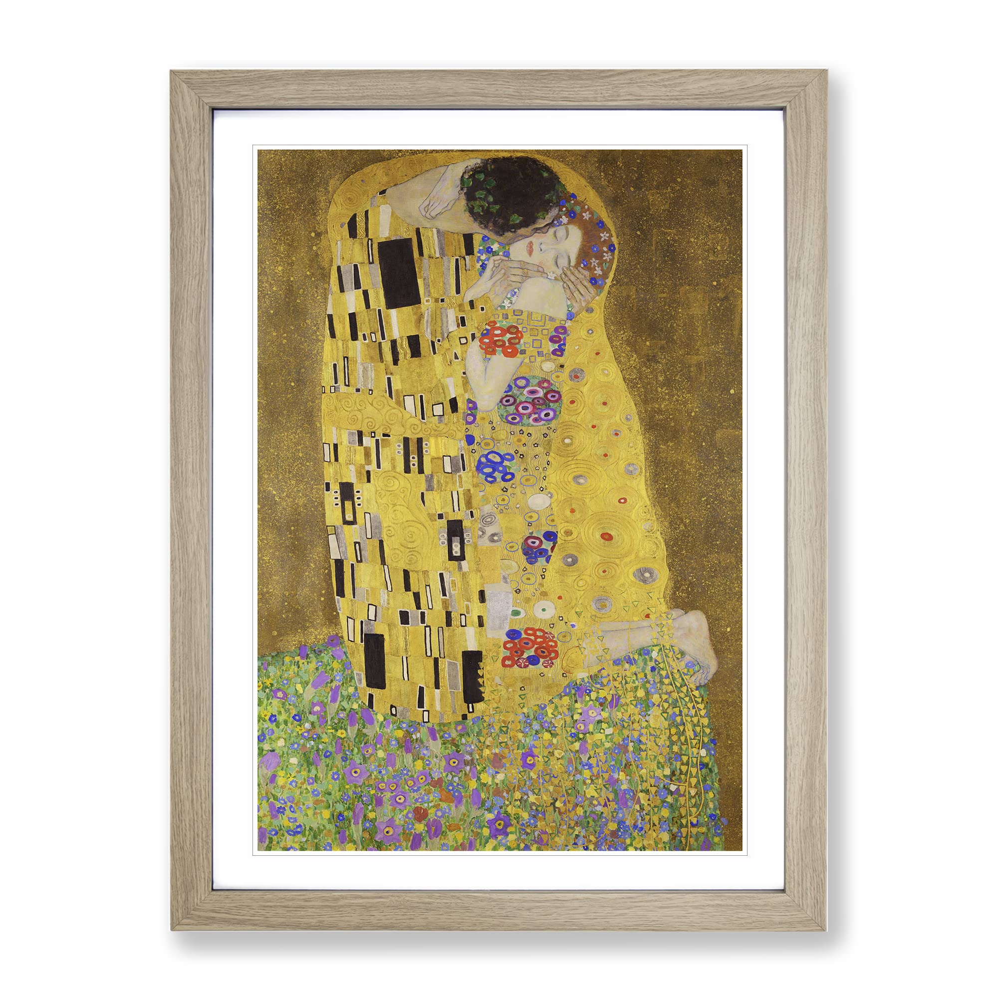 The Kiss Vol.2 By Gustav Klimt Classic Painting Framed Wall Art Print, Ready to Hang Picture for Living Room Bedroom Home Office Décor, Oak A4 (34 x 25 cm)
