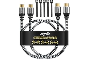 ADOREEN 4K HDMI Cable 4 Feet/2 Pack,High Speed 18Gbps Braided HDMI 2.0 Cable Cord,4K@60Hz,2K,1080P,ARC HDR HDCP 3D,Sturdy&Flexible&Untangled&Supreme Texture,Compatible Monitor UHD TV PC PS5 Xbox+5 Ties