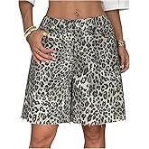 MakeMeChic Women's Cheetah Print Wide Leg Bermuda Shorts Low Waist Raw Hem Y2k Shorts
