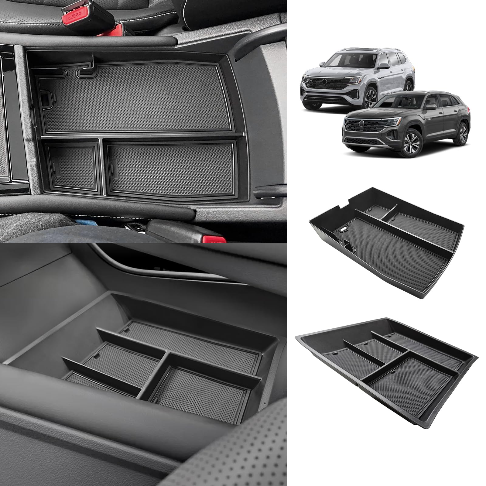 Photo 1 of Muslogy Center Console Organizer & Lower Center Tray 2PCS Set Compatible with Volkswagen Atlas & Cross Sport 2024 2025 Accessories(Console+Lower)