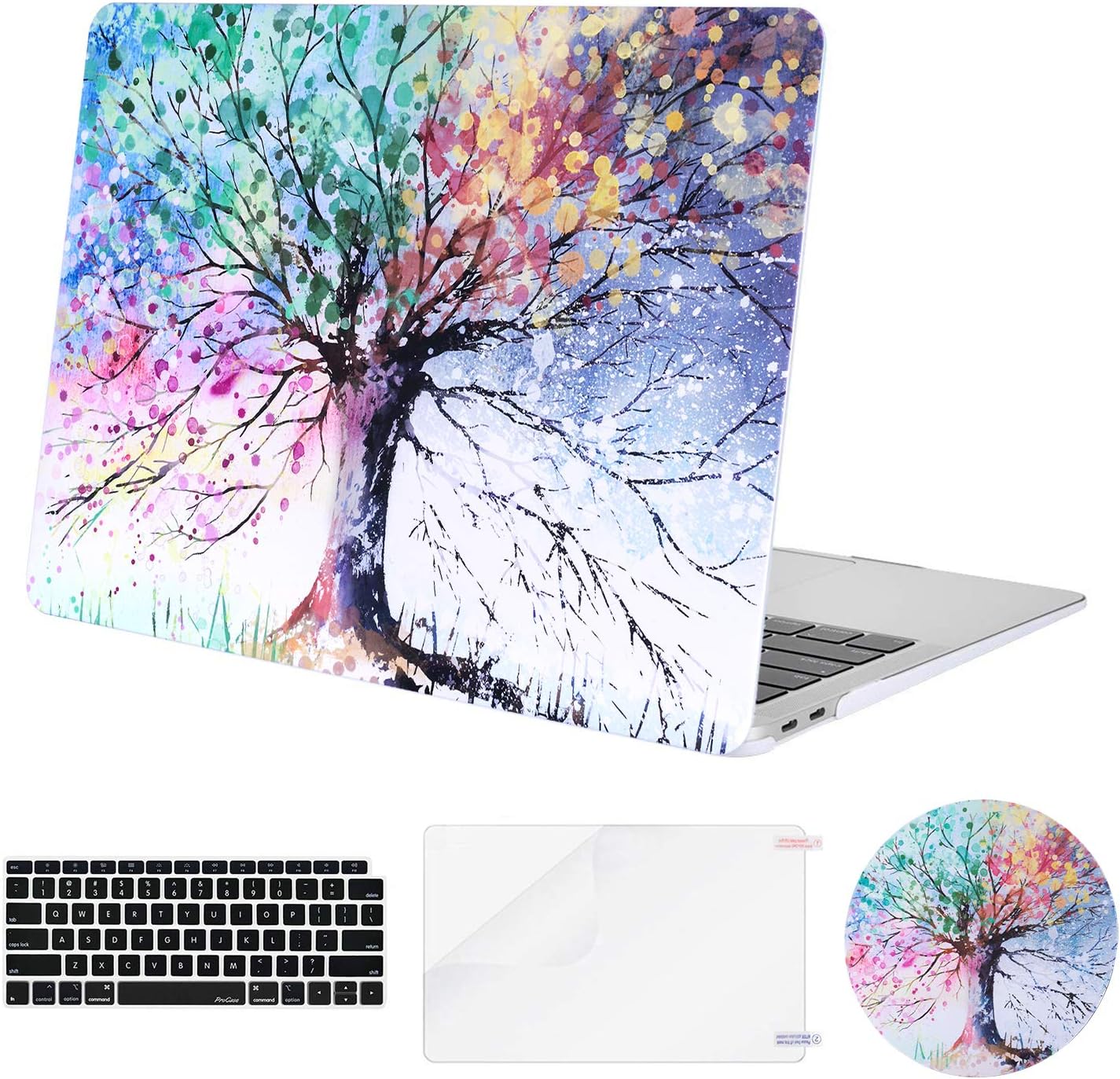 TeenGrow MacBook Air 13 Inch Case 2018 Release A1932, Rubberized Protective Hard Laptop Case Shell & Keyboard Cover & Screen Protector & Mouse Pad for Mac Air 13", Colorful Tree
