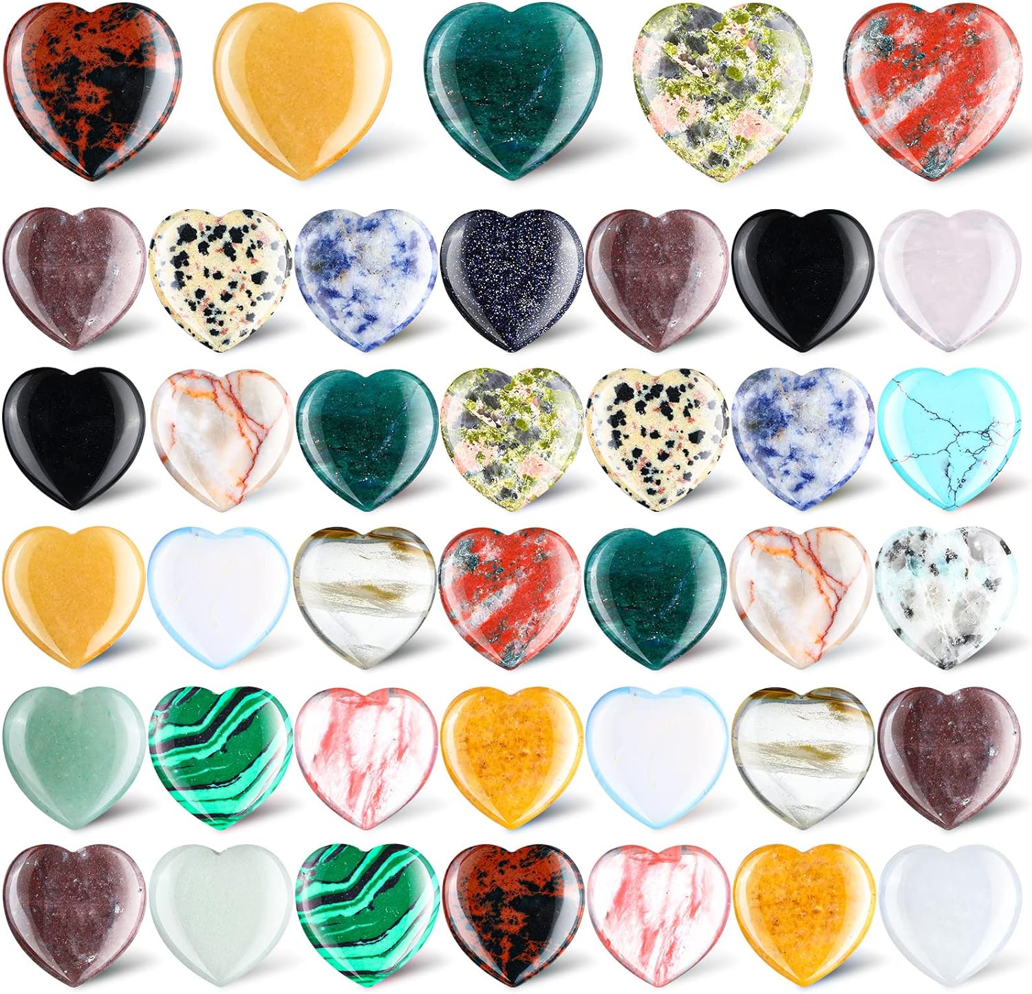 Indoor Fountains & Accessories - 40 Pcs 1 Inch Worry Stones Heart Love Healing Crystals Bulk Heart Stones Assorted Stone and Crystals Mini Pocket Witch Palm Stones for Witchcraft Reiki Balancing Heart Shaped Rocks for Home (Elegant)