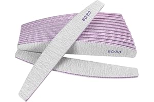 AHATOPIA 80/80 Grit Nail Files (10 Pack), Emery Boards for Acrylic Nails and Gel Nails, Coarse Nail File Double Sided 80 Grits Emory Professional Nail Filers Reusable Washable Manicure Curved Gray