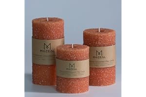MOZEAL Hand-Poured Granular Texture Decorative Burnt Orange Pillar Candles Set of 3 (3"x4", 5", 6"), Dripless, Unscented, Smokeless, for Fall Fireplace, Thanksgiving Table & Autumn Décor