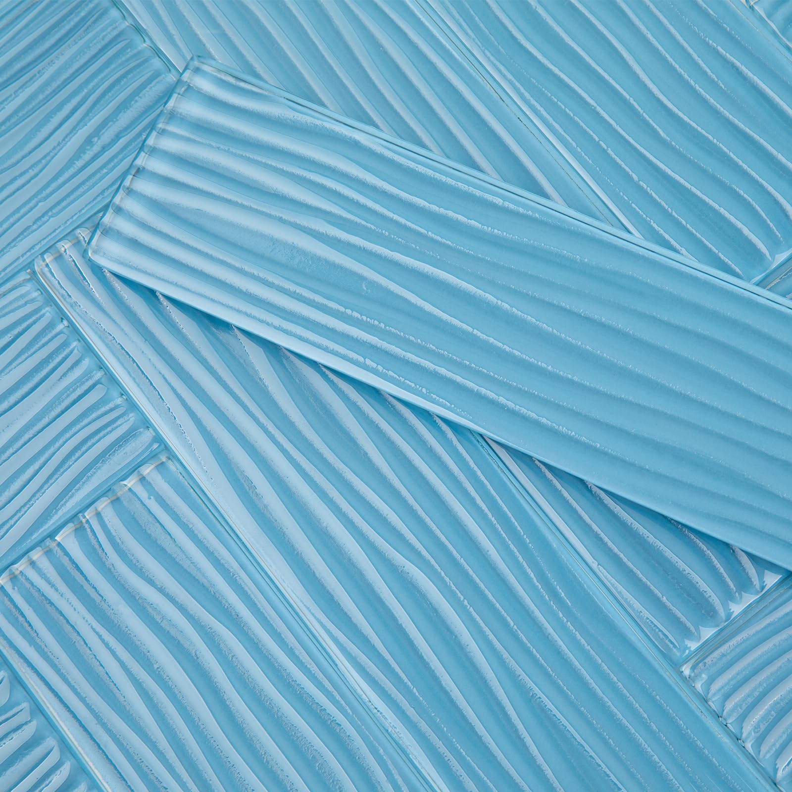 Photo 1 of Lovdeco Blue Water Wave Glass Subway Tile, Glass for Bathroom Kitchen Backsplash Wall, 3 x 12 Inch, 4 Sq.Ft.
