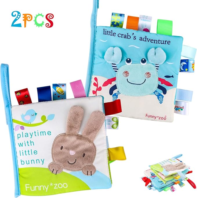 Tinabless Baby Soft Book Cloth Book, 2 Pack Nontoxic Fabric