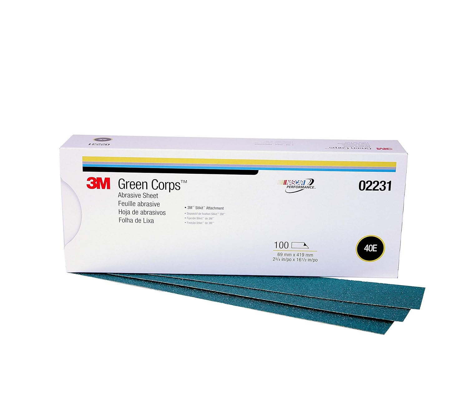 3M Green Corps Stikit Production Sheet, 02231, 40, 2-3/4 in x 16 1/2 in, 100 sheets per carton