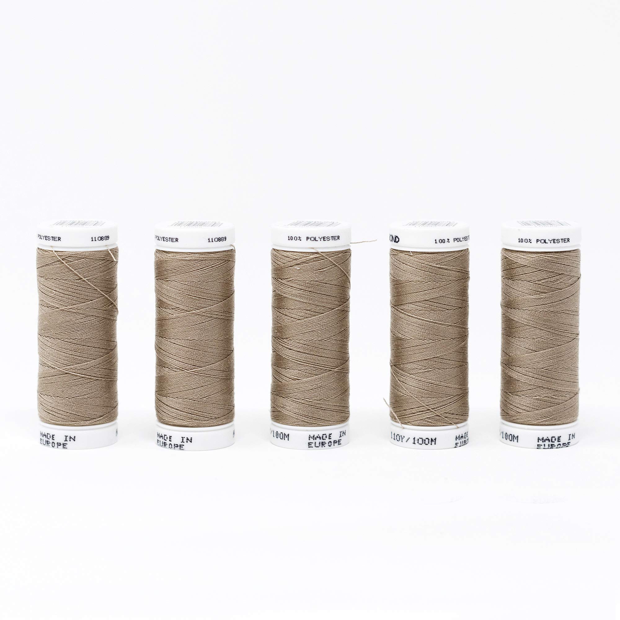 Korbond Polyester All Purpose Thread – 500m Total – Taupe - 5 x 100m Reels for Hand and Machine Sewing