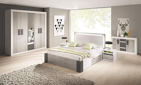 Tendencio Schlafzimmer Komplett Helios Skandinavisches Bett 160 X 200 Cm Nachttisch Und Kommode Amazon De Kuche Haushalt