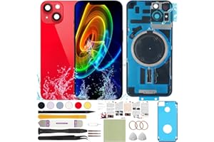 ReuWeu Rear Back Screen Glass Cover Replacement Compatible with iPhone 14 All Carriers 6.1" + Pre-Installed Plate and Camera Frame + Professional Tools (Red)