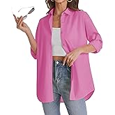J.VER Womens Oversized Button Down Shirts Casual Long Sleeve Lightweight Breathable Solid Cotton Blouse Office Dress Shirt