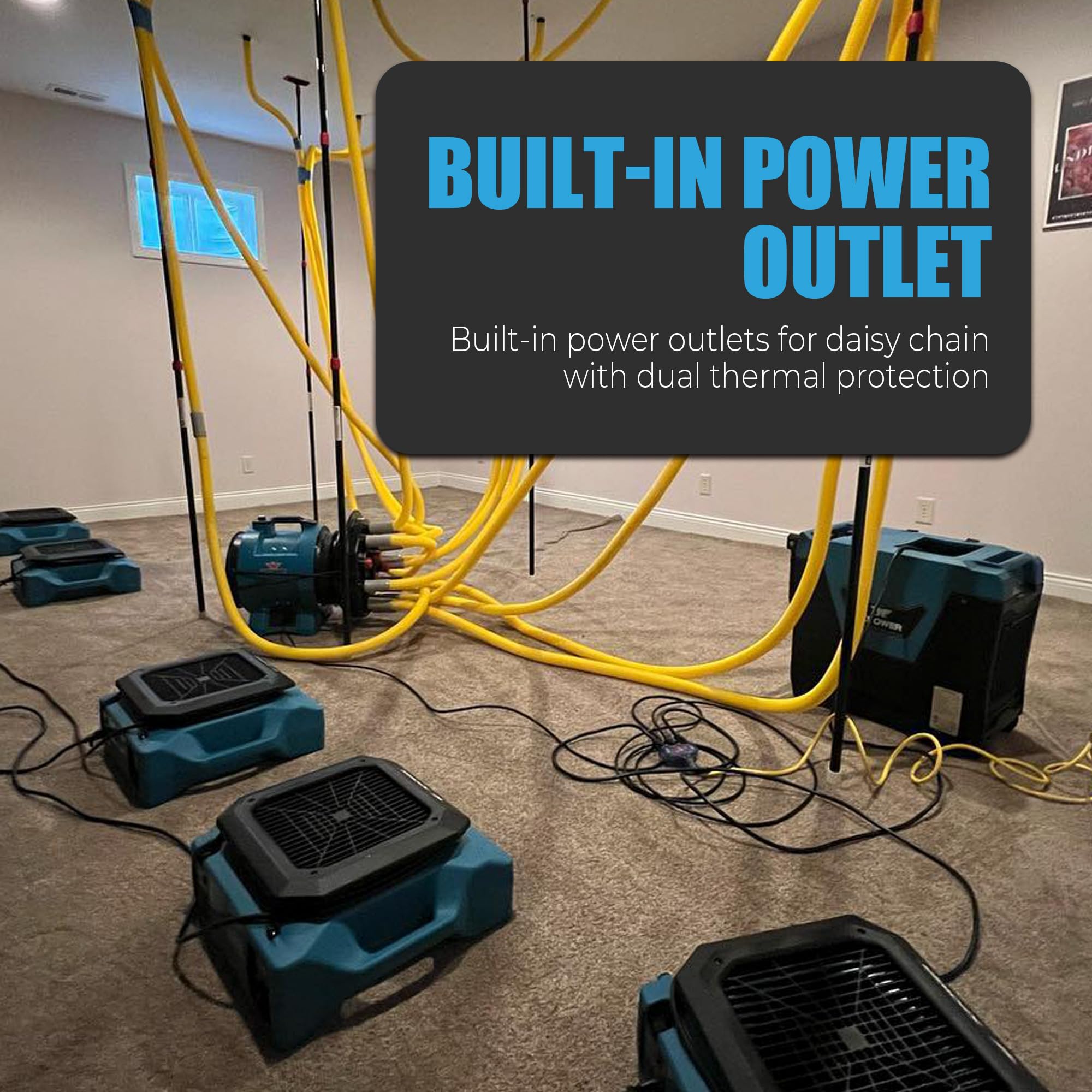 XPOWER PL-700A 1/3HP 1050 CFM Air Mover – Sealed Motor Low Profile Carpet Dryer – Air Blower Build-In GFCI Power Outlets & Hour Meter Dryer Floor Fan