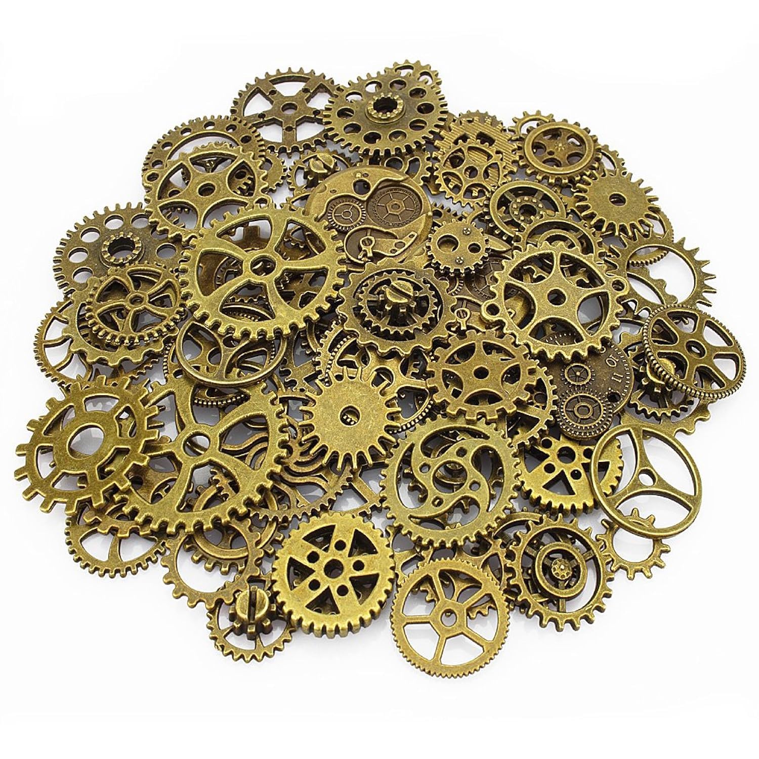 LolliBeads (TM 120 Gram Antiqued Bronze Metal Skeleton Steampunk Watch Gear Cog Wheel Sets (80 pcs)