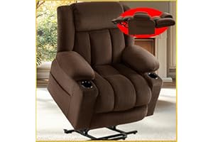 Neioml Lift Chair with Power Headrest, Triple Motor Infinite Position Independent Control Power Lift Recliner Chair for Elderly, Large Wide 180° Lay-Flat, Massage & Heat, Soft Plush (Dark Brown)