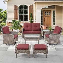 HUMMUH 7 Pieces Wicker Patio Conversation Set