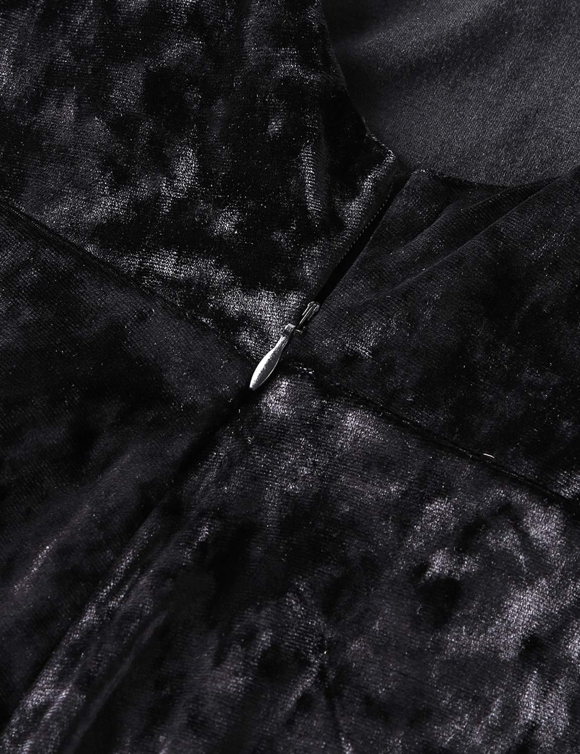 Blooming Jelly Women\'s V Neck Dress Velvet Spaghetti Strap Sleeveless Open Back Pleated Zip Elastic Mini Dress (Black, M=UK 12)