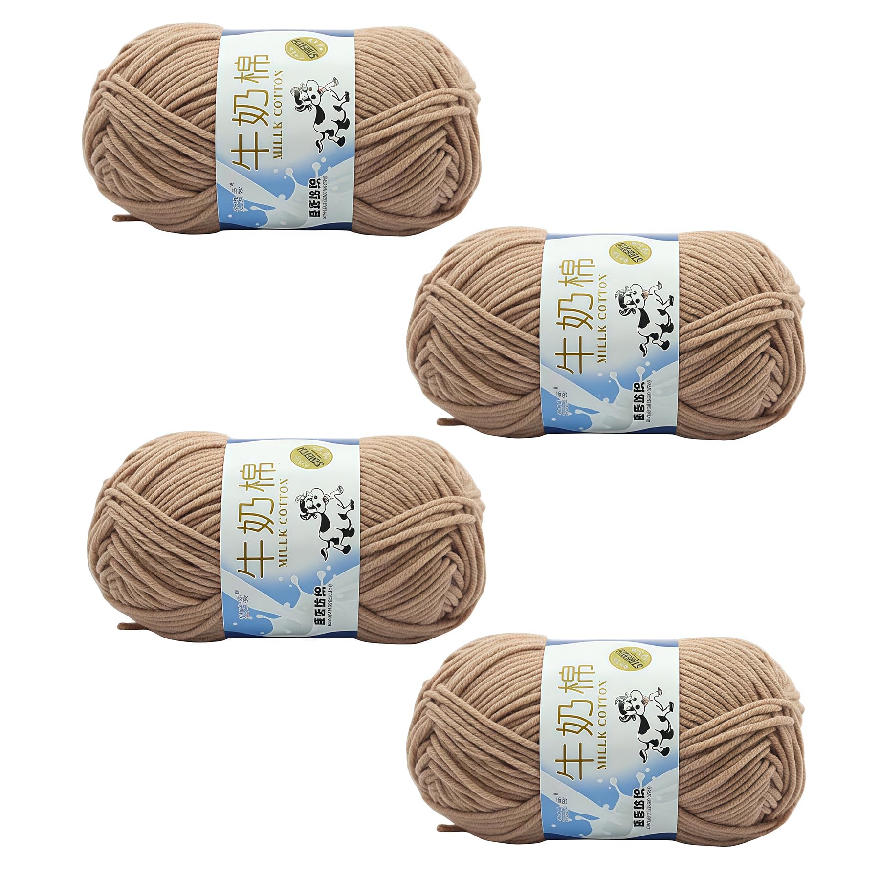 Crochet Knitting Yarn 4 x 50g Acrylic Soft Crochet Blend Milk Cotton Yarn Plain Knitting Wool for Handcrafts Jumpers Blankets Garments Furnishings Weaving (Beige)