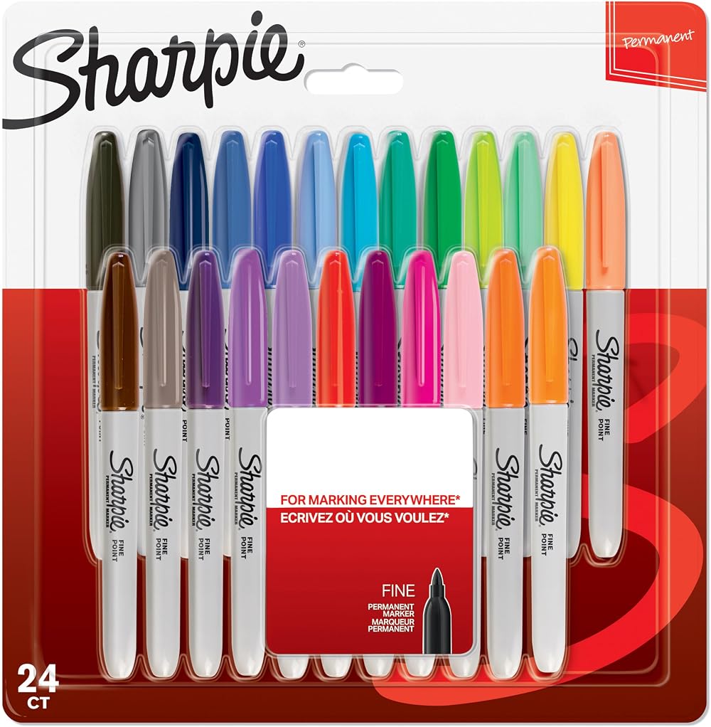 Sharpie Permanent Markers Fine Point Assorted Colours 24 Count