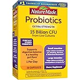 Nature Made Probiotics for Digestive Health Extra Strength 15 Billion CFU from Live Cultures, Probiotics for Women and Men, 30 Probiotic Capsules, 30 Day Supply