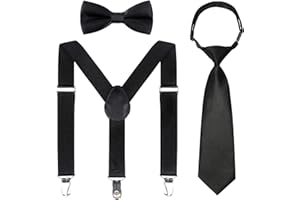 Kajeer Kids Suspender Bowtie Necktie Sets - Adjustable Elastic Classic Accessory Sets for 6 Months to 13 Year Old Boys Girls
