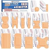 1000 Counts Assorted Bandages Bulk Variety Pack 12 Styles Waterproof | Flexible Heavy Duty Waterproof Bandages Individually Wrapped Used for Emergency Treatment and Skin Wound Care, Latex Free