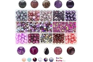 KEIP TAOUN Crystal Glass Bead Kit - 1000pcs Assorted Beads for Jewelry Making, Including 10 Different 8mm Glass Beads, 200pcs 6mm Bicone Crystal Beads for DIY Crafts and Gifts