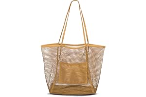 VKIOIP Women Mesh Tote Beach Bag, Casual Foldable Hobo Shoulder Bag for Picnic,Vacation