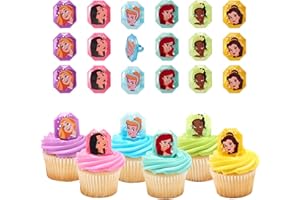 DecoPac Disney Princess Gemstone Rings, Cupcake Decorations Featuring Mulan, Cinderella, Tiana, Belle, Rapunzel and Ariel, Multicolored 3D Food Safe Cake Toppers – 24 Pack