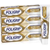 Poligrip Extra Care Denture Adhesive Cream, 2.2 oz (4 Pack) | Strong All-Day Hold, Food Seal, Comfort, Clinically Proven, Flavor-Free, Zinc-Free, HSA And FSA Eligible