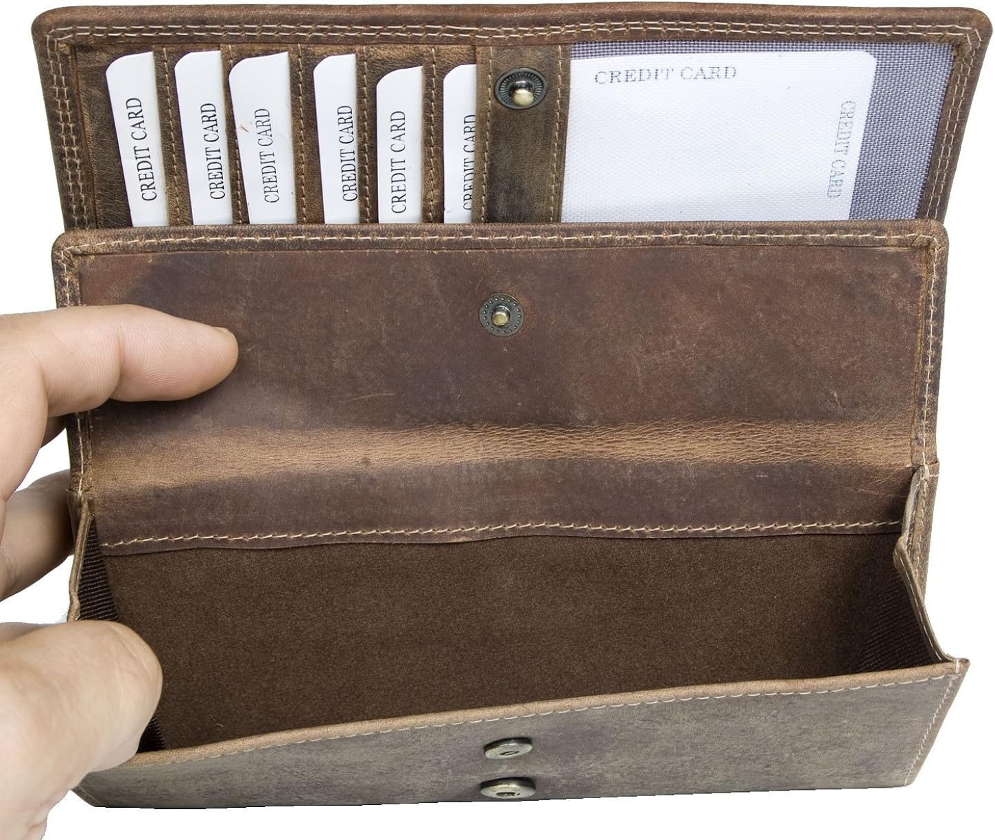 Women's Genuine Leather Wallet with Partial Ornamental Stamping, Brown - Image 5