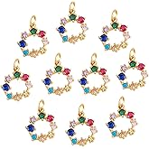 COGCHARGER 10 Pieces Brass Glass Charm Ring Shape Glass Charm Pendant Real 18K Gold Plated Colorful for Jewelry Necklace Bracelet Earring Making Crafts