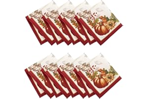 Elrene Home Fashions Swaying Leaves Bordered Fall Napkins, Seasonal Dinner Napkins for Formal or Everyday Use, 17" x 17", Set of 8