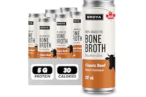 BROYA Classic Beef Bone Broth In A Can - 100% Grass Fed & Finished Beef Broth - Collagen Protein Rich - Organic Canadian Ingr