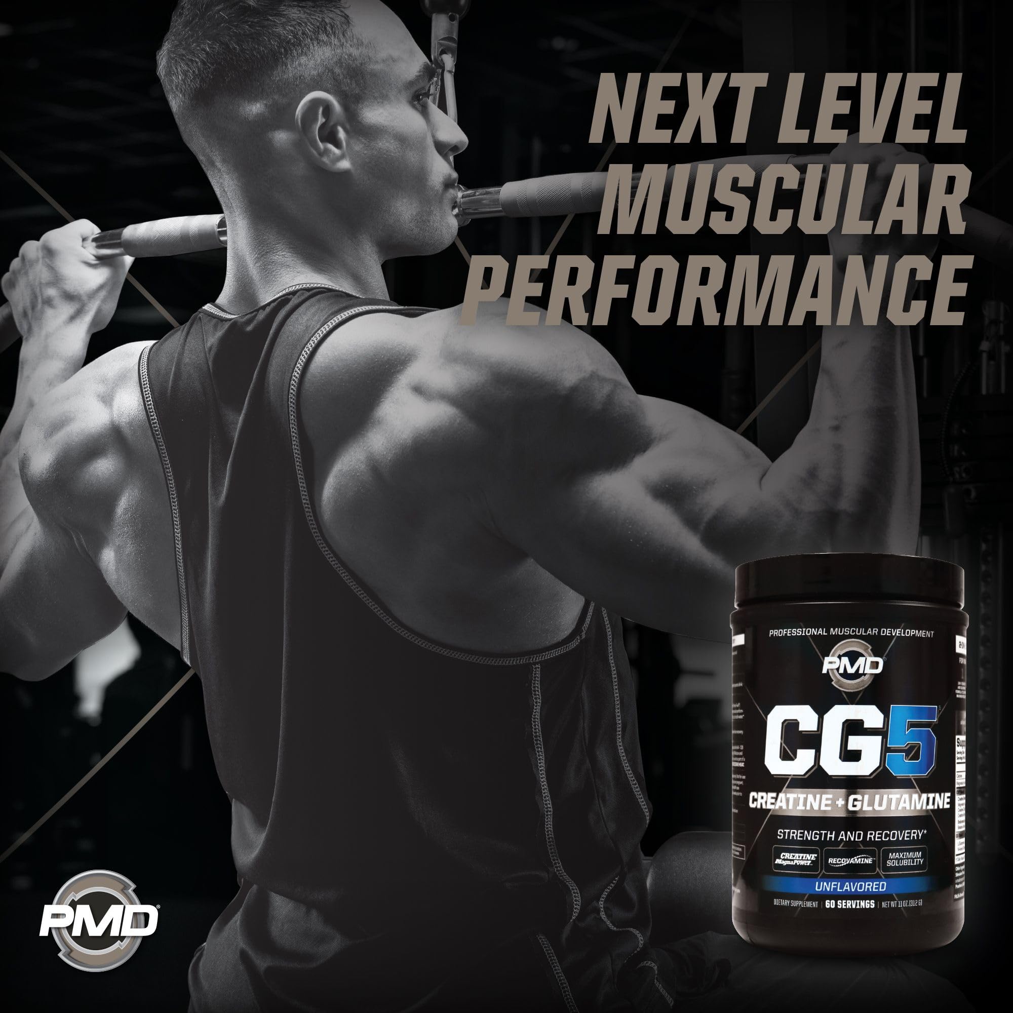 PMD Sports CG5 Premium Creatine & L Glutamine Powder, Power Recovery, Build Lean Muscle, Increase Workout Performance, Maximum Strength Pre Workout & Post Workout, Unflavored, 60 Servings