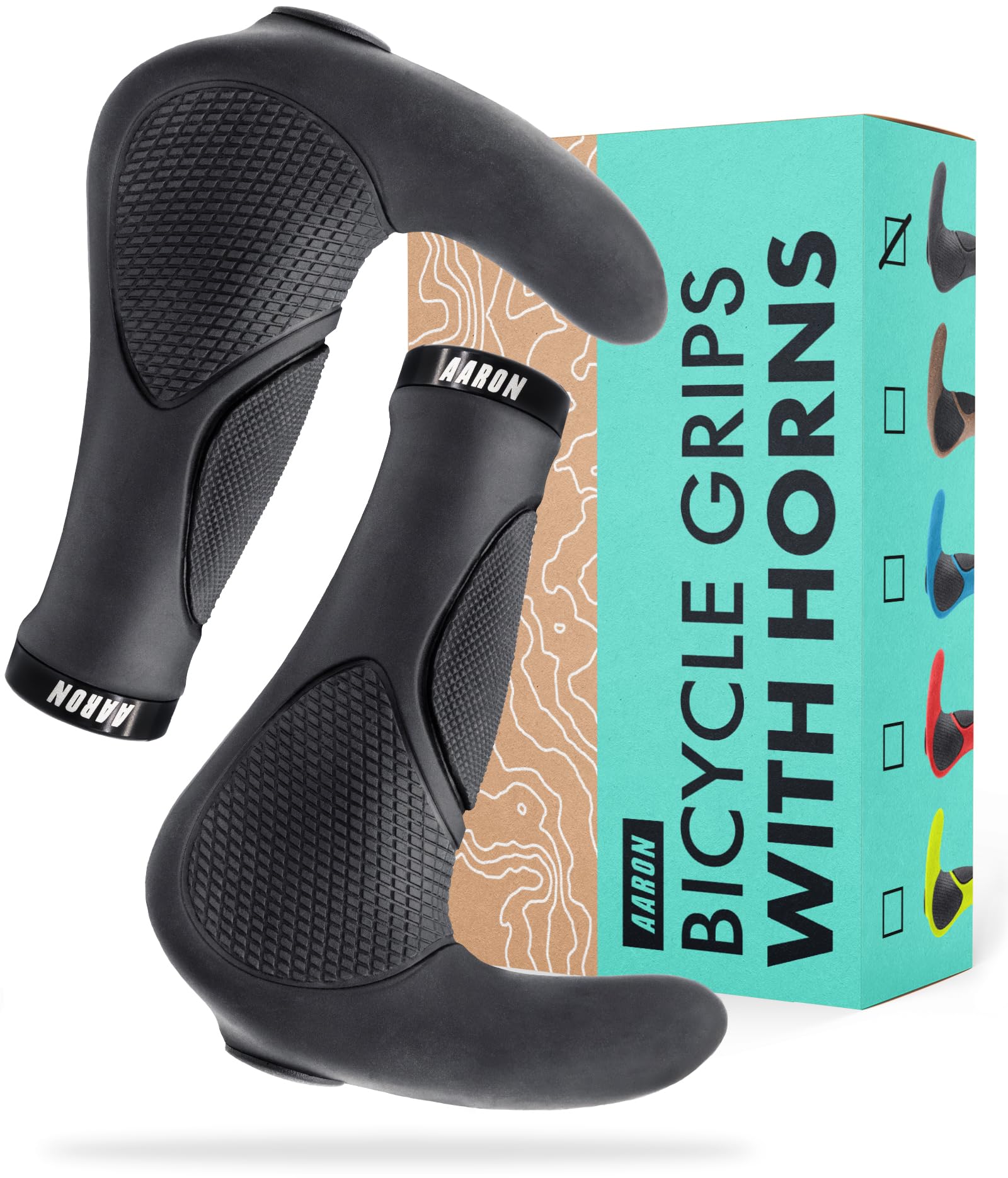 AARON Horn - Handlebar Grips with Gel Cushioning - Ergonomic Handlebar Horns Made of Non-Slip Rubber - Bicycle Grips for E-Bike, Trekking Bike, Mountain Bike, Touring Bike in Black