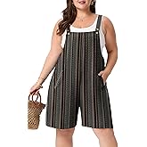 OLRIK Plus Size Rompers for Curvy Women - Comfy Summer Overalls Adjustable Straps & Pockets, Lightweight Short Jumpsuit