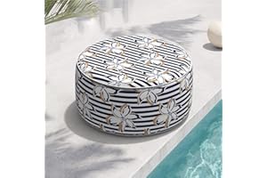 TWLEAR Indoor/Outdoor Inflatable Ottoman, All Weather Ottoman Pouf D31 x H14 inch, Round Foot Rest Ottoman, Portable Footstool for Patio, Garden, Porch, Home, Clemens Cabana Navy