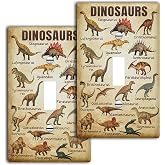 Dinosaur Cute Light Switch Cover Plate Decorative Wall Plates 1 Gang Single Toggle Walls Plate Lightswitch Cover Outlet Electrical Faceplate Switchplate Dinosaur Gifts Home Wall Decor, 2 Pack