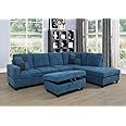 Beverly Fine Furniture Right Facing Russes Sectional Sofa Set With Ottoman, Blue