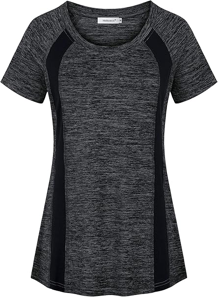 Helloacc Womens Scoop Neck Short Sleeve Yoga Top Loose Fit Sport Workout T Shirt