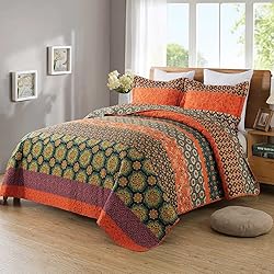 Travan Boho Stripe Quilt Sets Floral Printed