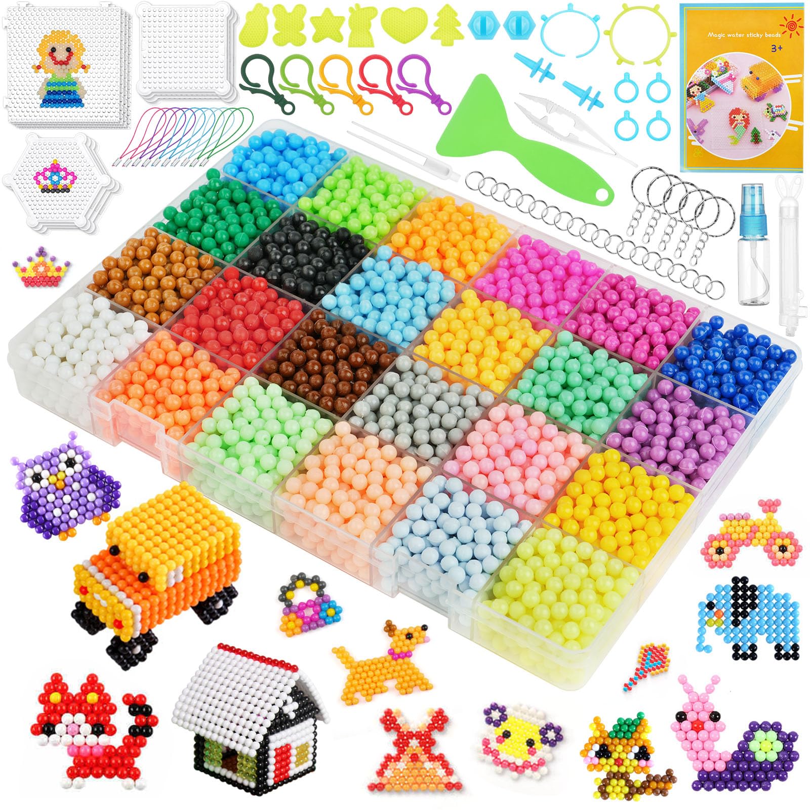 AUAUY Water Fuse Beads Set, 6800PCS 24 Colors Non-Toxic Magic Beads for Kids, DIY Refill Compatible Water Sticky Frozen Puzzle, Educational Toys for Beginners, Hand-Making Gift
