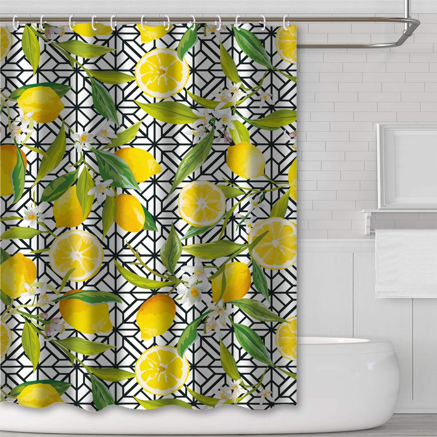 Tititex Fresh Fruit Shower Curtain Summer Shower Curtain Waterproof Polyester Fabric Tempting Delicious Lemon 70 X 70 Inch Bathroom Sets with Hooks
